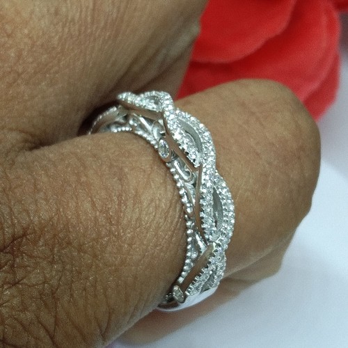 14K White Gold Plated Round 0.35Ct Simulated Diamond Wedding Band Ring - Bild 8 von 12