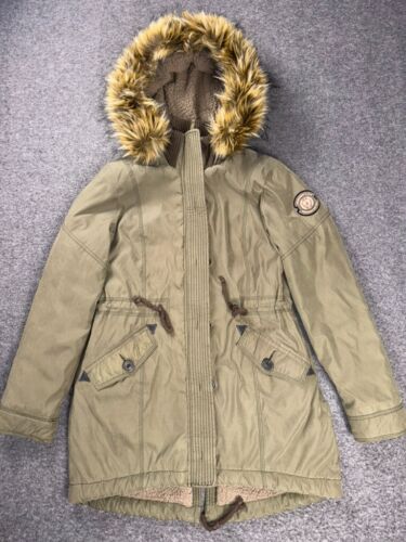 Abercrombie & Fitch Utility Parka Womens L Green Sherpa Lined Faux Fur Hood