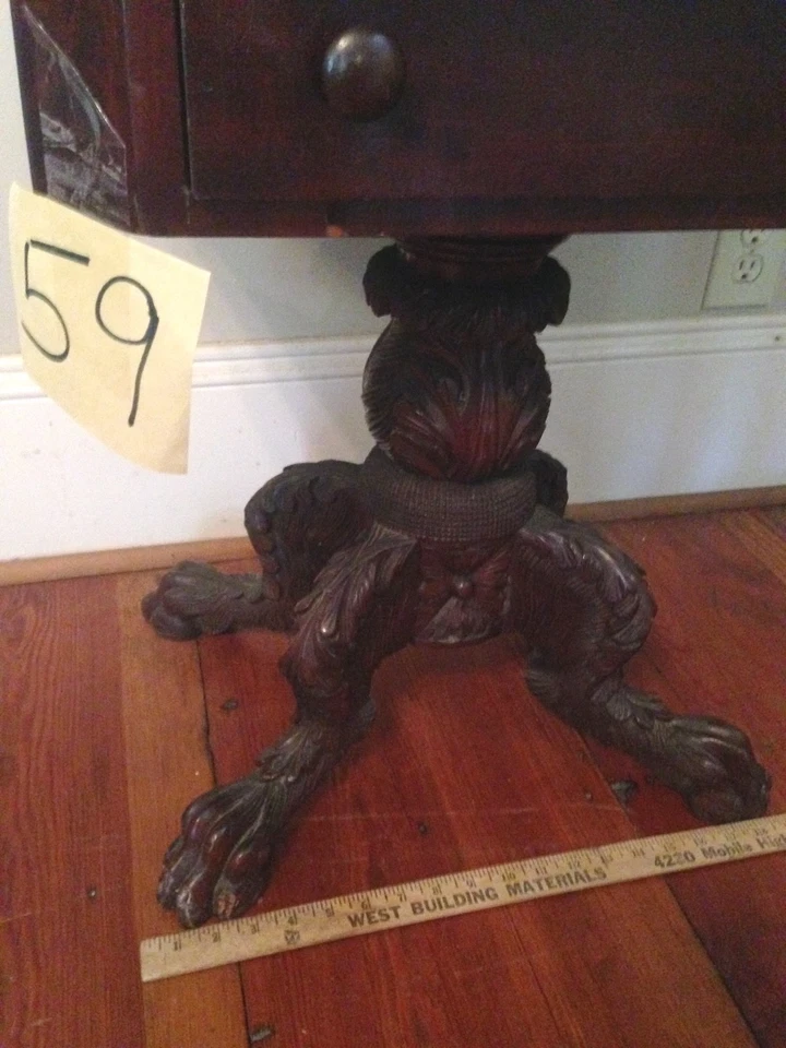 Empire Mahogany Table Marble Top 2 drawer Paw Feet 19th Century - Image 3 of 4