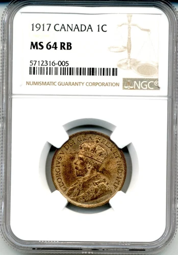 Canada. Large Cent 1917 NGC MS 64 RB