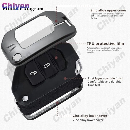 Genuine Leather Hard Alloy Car Key Case Cover For Jeep Wrangler JT Gladiator JL - Bild 7 von 25