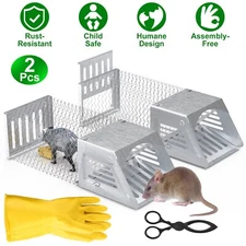 2 Pack Metal Humane Mouse Traps Live Cage Catch and Release Mouse trap Rat trap