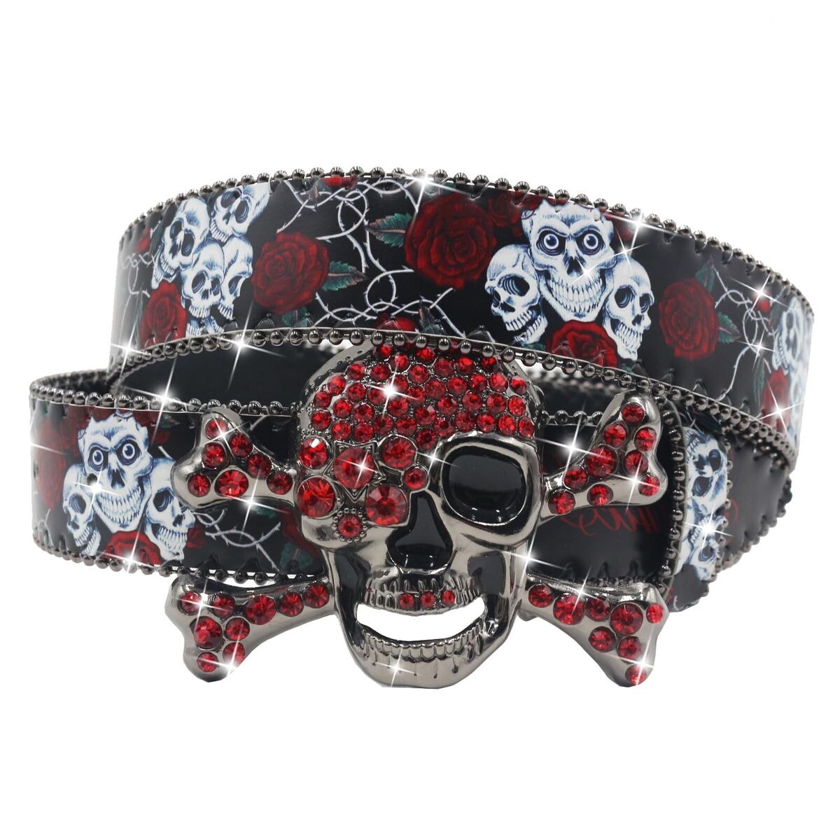 Skull Rhinestone Belt Western Belts for Men Women Y2k Goth Emo Skull Sequin B Skull Rhinestone Belt Western Belts for Men Women Y2k Goth Emo Skull Sequin B