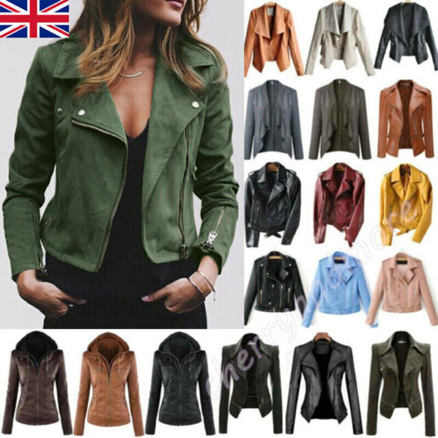 Womens Fashion Faux Leather Biker Jacket Coat Autumn Casual Outwear Zip Up Tops Womens Fashion Faux Leather Biker Jacket Coat Autumn Casual Outwear Zip Up Tops