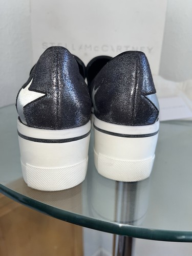Stella McCartney Metallic Grey Faux Suede And Satin Binx Star Platform Sneakers - Picture 4 of 11