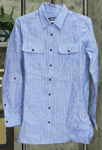 LANDS END Linen TUNIC TOP Plus Size: 1X (16W - 18W) New SHIP FREE Button Front