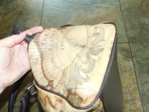 ALYSSA LOS ANGELES LARGE SHOULDER BAG WITH MAPS SEPHIA COLORS ON TAN ~ 2 HANDLES - Picture 4 of 12