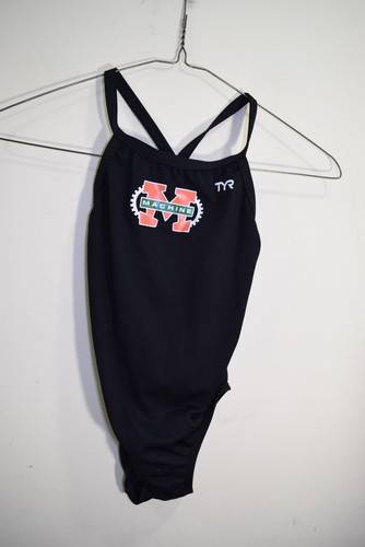 Machine Aquatics Swim Club TYR One Piece Swimsuit 26 Girls 10 12 Black