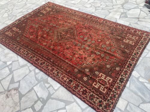 ANTIQUE ORANGE - VINTAGE HAND KNOTTED WOOL RUG - TRIBAL ORIENTAL RUG 5.1 x 7.8 - Picture 2 of 8