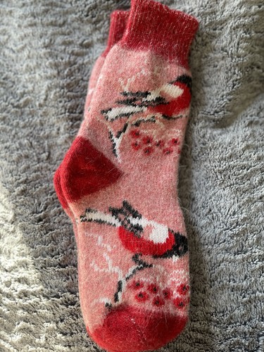 Calze donna, 100% lana, taglia 10. colore rosso, uccellino. - Foto 1 di 4