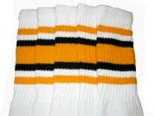 22" KNEE HIGH WHITE tube socks with GOLD/BLACK stripes style 4 22-86