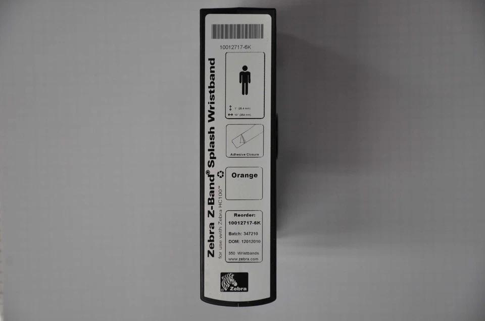 Zebra LOT 6 PC Z-Band Splash 1" x 10" DT Wristband (Orange)Cartridge 10012717-6K - Image 3 of 4