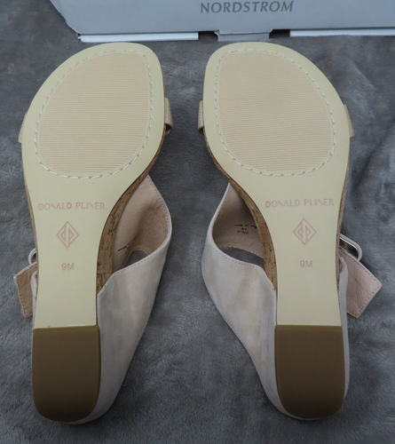 Donald Pliner Wedge Sandals Womens 9M Ofelia Adjustable Suede Cork Slip On Beige - Picture 9 of 10