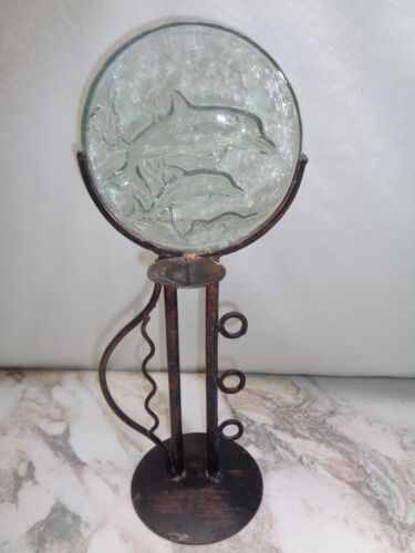 Vtg Metal Glass Sea Dolphin Candle Holder Art Stand Post Modern Memphis Style - Picture 4 of 14