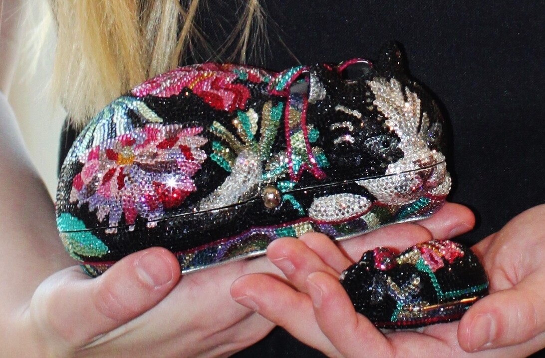 JUDITH LEIBER RESTING FLOWER BLACK CAT SWAROVSKI CRYSTAL CLUTCH