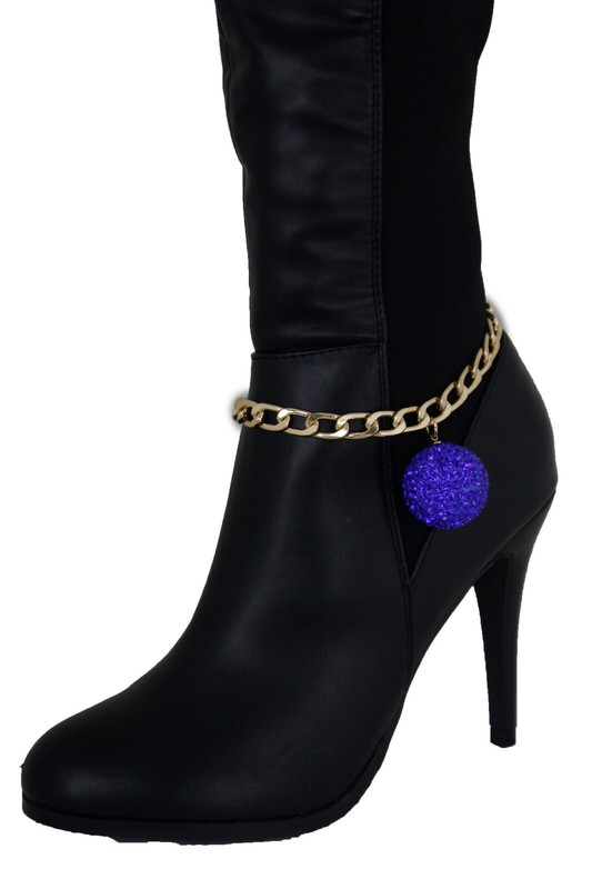 Women Gold Metal Boot Chain Bracelet Dressy Bling Blue Ball Shoe Charm Jewelry