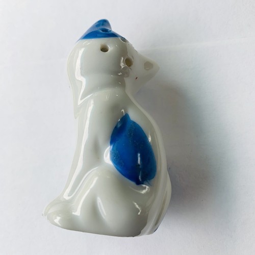 Vintage Sad Cat Kitten Salt Pepper Shakers White Blue yellow eyes Japan - Picture 6 of 8