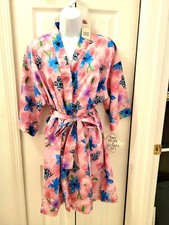 Secret Treasures Short Kimono Robe Pink Blue Floral Polyester Womens Medium