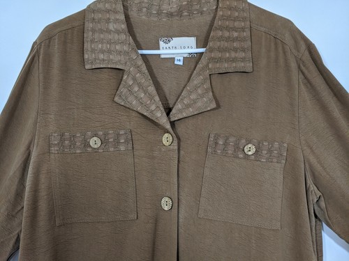 Earth Song Womens 14 Maxi Long Brown Dress Button Down Lagenlook Prairie USA - Picture 3 of 10