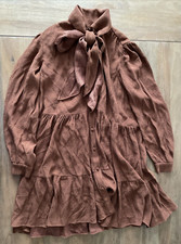 Sezane Rue Saint-Fiacre Selena Dress Womens 36 (Small) Bow Tie Neck Long Sleeve