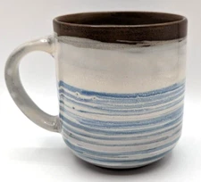 Dash Of That Pottery Blue Brown Lines Stripes Coffee Mug Tea Cup