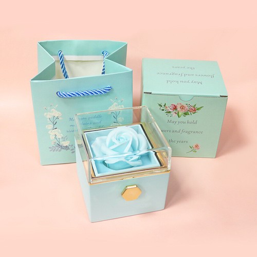 Eternal Rose Rotating Jewelry Box Rose Gift Box Ring Box Necklace Storage Case. - Picture 7 of 24