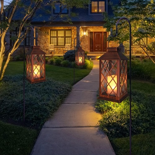Elegant 2-Pack 14" Solar Waterproof Lanterns - Flickering LED Flameless Candles - Picture 5 of 8