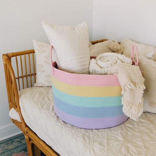 Rainbow Cotton Basket 20x13 Toy Storage Laundry Basket Kids Room Organizers - Picture 6 of 9