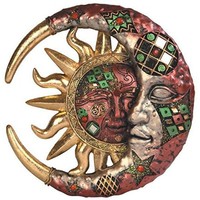 Mosaic Crescent Moon Sun Wall Plaque 8in Living Room Decor Red Accent Sculpture Mosaic Crescent Moon Sun Wall Plaque 8in Living Room Decor Red Accent Sculpture