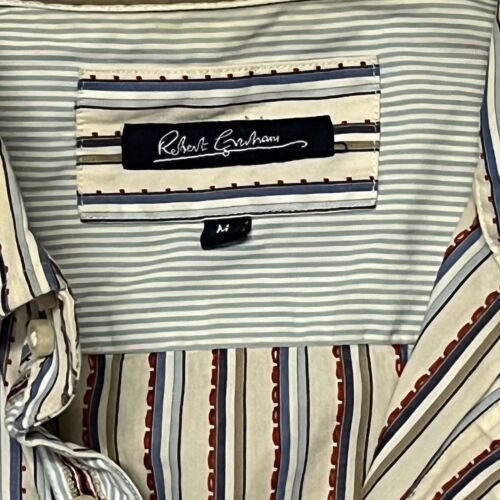 Robert Graham Button Down Shirt Mens Medium Flip Cuffs Striped Multicolor - Picture 3 of 10