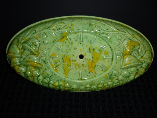 Vtg 70s Atlantic Mold Clock Face Groovy Mushrooms Green Yellow Speckled Glaze - Picture 5 of 9