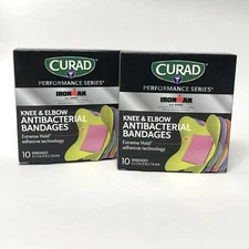 2X Curad IRONMAN PERFORMANCE SERIES Antibacterial Bandages, 10ct Knee & Elbow