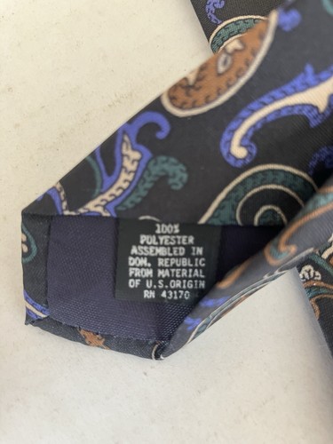 Essex Row Men's Necktie Tie Polyester Blue Brown Green White Paisley 57" - Picture 6 of 7