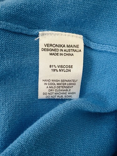 Veronika Maine Knit Size L 3/4 Sleeve Slash Neck Sapphire Blue Stretch Top - Foto 7 di 7