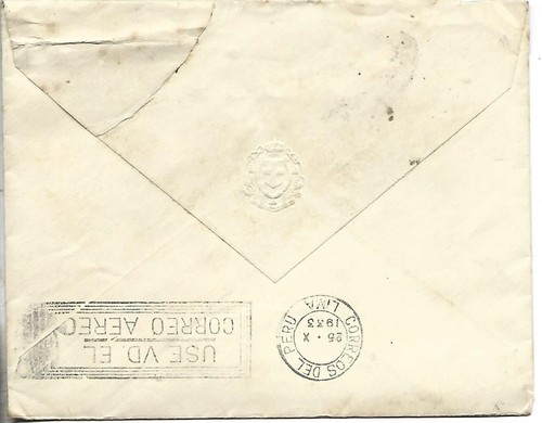 1933 ENGLAND DIPLOMATIC CORRESPONDENCE MULTIFRANCHISING AIRMAIL COVER TO PERU - Picture 2 of 2