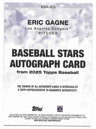2025 Topps Series 2 Baseball Stars Auto Eric Gagne (#BSA2-EG) Dodgers - Foto 2 di 2