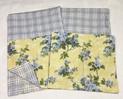 Laura Ashley Nora Yellow Floral Blue Plaid 2 Standard Shams & 2 Euro Shams Set - Picture 10 of 10