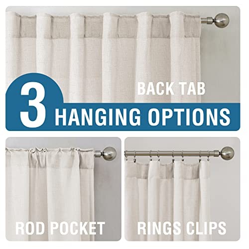 Natural Linen Back Tab Curtains 84 52"W x 84"L (Pack of 2) Heathered Natural - Picture 4 of 7