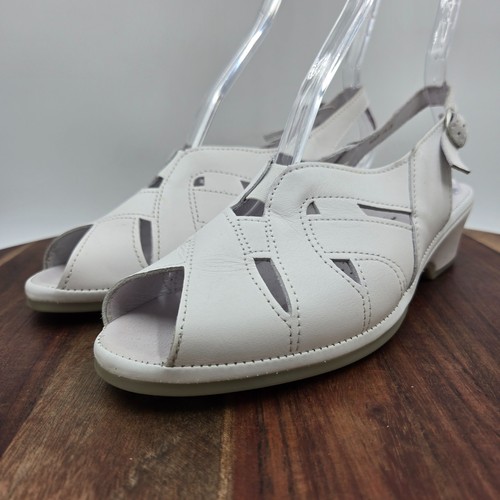 Spring Step Marina Sandals Womens 39 / 8.5 White Leather Comfort Wedge Slingback - Picture 4 of 12