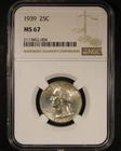 1939 Washington Quarter - 25c NGC MS67 - Eye Appealing Example!