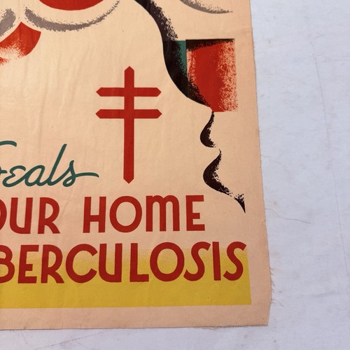 1936 Weihnachtssiegel Original 19x26" Weihnachtsmann Tuberkulose Poster auf Leinen - Bild 2 von 6