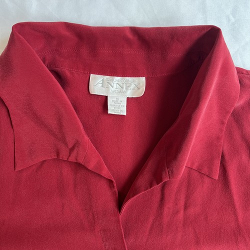 Casual Corner Annex 100% Silk Cranberry Red Button Up Shirt Sz 1X Read - Picture 12 of 14