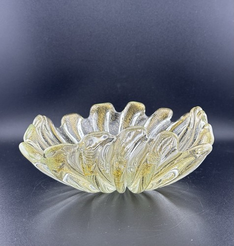 Vintage Seguso Murano Bowl Clear With Gold Specks Mid Century *GLOWS*
