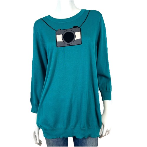 Modcloth Plus Size 2X Green Knit Sweater Pullover 3/4 Sleeve Comfy - Picture 1 of 12