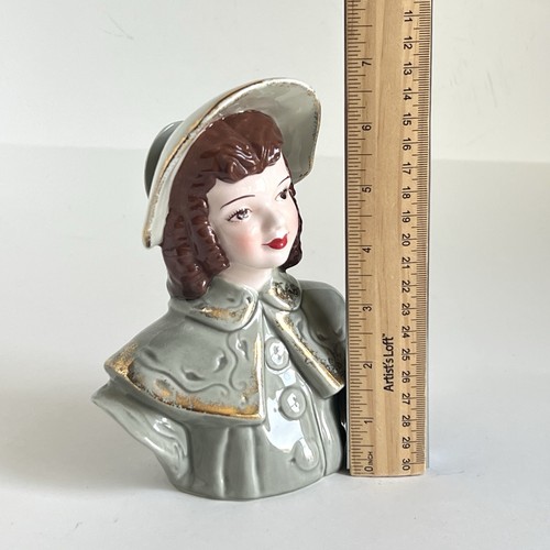 Lady Headvase Florence Ceramics "Fern" Green Outfit Ringlets 7" Vintage Read - Picture 7 of 10