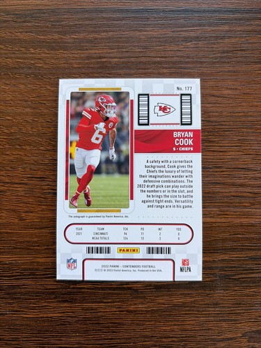 2022 Contenders - BRYAN COOK - Championship Contenders /49 - Rookie RC Auto - Picture 2 of 2