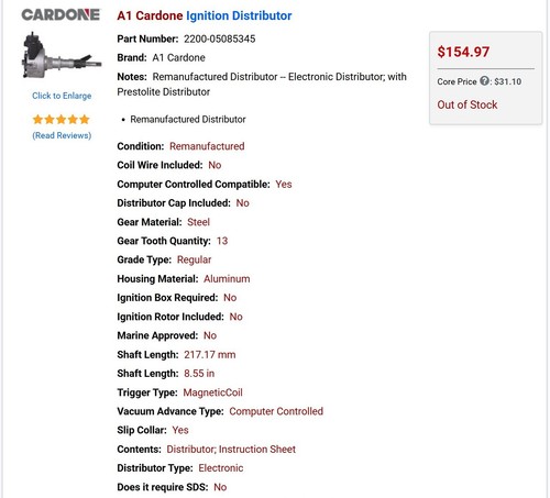 1976-77 Jeep CJ7 304 V8 Cardone Ignition Distributor Napa 48-1882 30-1882 D1022 - Picture 15 of 15