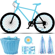 Hestya Kids Bike Basket Set, Wicker Basket, Handlebar Bicycle for Girls Colorful
