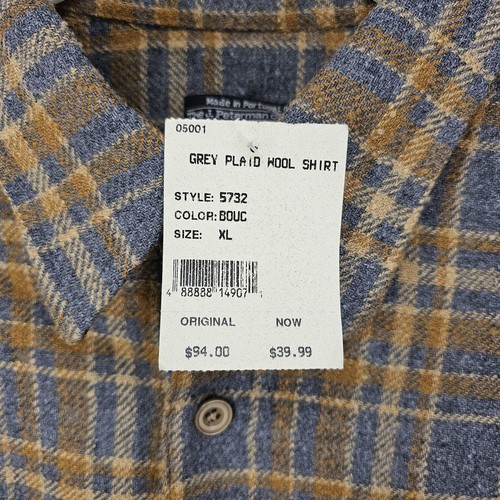 J. Peterman Shirt Mens XL Gray Plaid Wool Button Up Long Sleeve Flannel - Picture 3 of 11