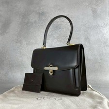 Gucci Handbag Turn Lock Top Handle Formal Dark Brown